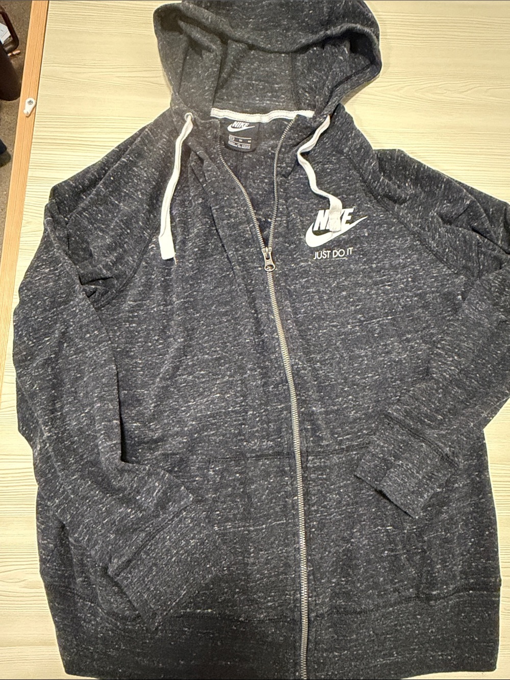 Nike women’s  Dark Heather Gray Zip-Up Hoodie with White Logo
